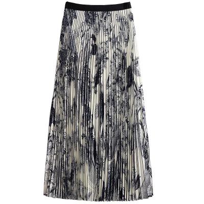 China Anti-static hot sale new arrival fashion floral print skirt high quality women knit long pleated skirt for sale