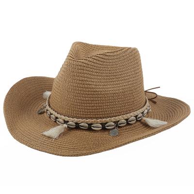 China Fashion Summer Travel Sunscreen Hat Leisure Vacation Style Shell Tassel Decoration Beach Sun Hat Striped Straw Hat for sale