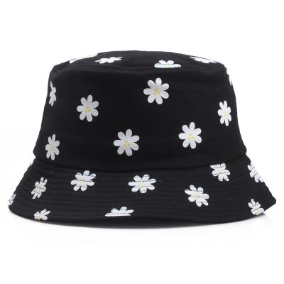 China breathable & New Waterproof Korean Fashion Cheap Daisies Print Bucket Hat Cotton Summer Beach Sun Outdoor Fisherman Hat for sale