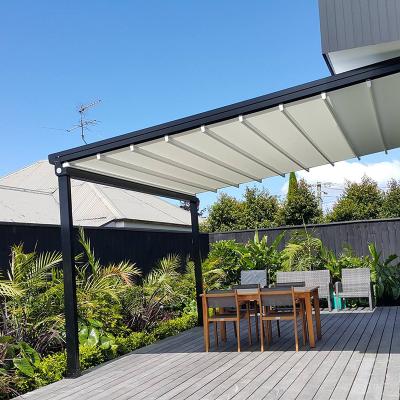 China LED Light Outdoor Modern Bioclimatic Retractable Roof Awning System Kits Strips / Retractable Roof Pergola Patio Motorized Folding Awning Pergola for sale