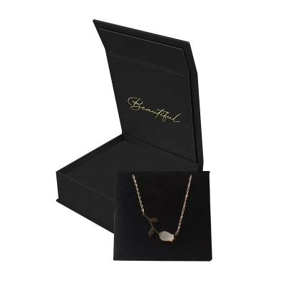 China Recyclable Custom Logo Luxury Cardboard Magnetic Jewelry Box Gold Stamping Jewelry Packaging Earring Necklace Bracelet With Velvet Insert for sale