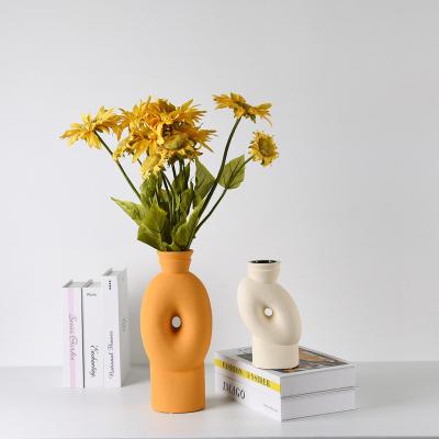 China 100% Home Decorations Matte Ceramic Color Handmade Nordic Simple Geometric Vase Morandi Vase for sale