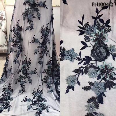 China Viable good quality soft dress lace fabrics 2019 lace fabrics korean french navy blue lace fabric for sale