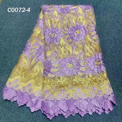 China Lilac Tulle color Guangzhou felicia flower design African French sustainable net laces Lilac embroidery with stone lace fabric for women for sale