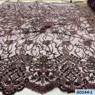 China Sustainable Top Selling Luxury Handmade Beading Wedding Embroidered Bridal Lace Fabric For Woman for sale