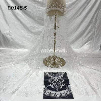 China Viable Pure White Sequins A Beading Dress Women French Heavy Tulle Lace Fabric Embroidered Wedding Fabric Beaded Lace for sale