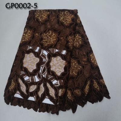 China Viable double embroidery stones factory price brown color organza lace fabrics high quality nigerian lace for sale