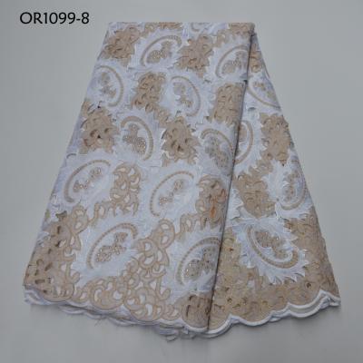 China Viable White Dress Clothes Wedding Line Organza Lace With Stones Organza To Lace Nigerian Lace Fabric for sale