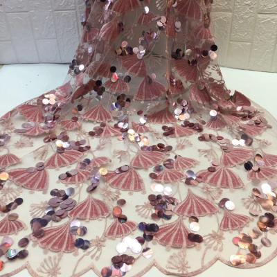 China Free Shipping Viable Free Shipping Women Dressing Velvet Lace Fabric Peach Embroidery Sequins Tulle Lace Fabrics for sale