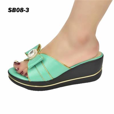 China Anti-Smell Aqua Color Ladies Summer Women Wedges Shoes Nigerian Bow-knot Stylish PU Shoes for sale