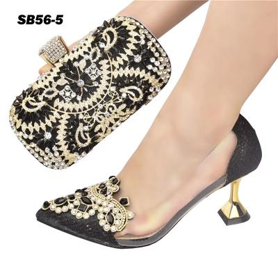 China Good Price 7cm Stones Ladies Shoes Fashion Good Quality Durable And Matching Bags Black for sale