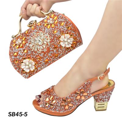 China Durable New Product Orange Stones Women High Heel Shoes And Bag Set Customized Shoe Bags for sale