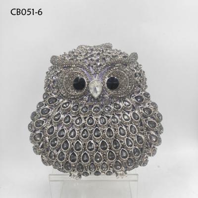 China China factory factory glitter crystal bag charm metal bottom owl gray rhinestones clutch wholesale for sale