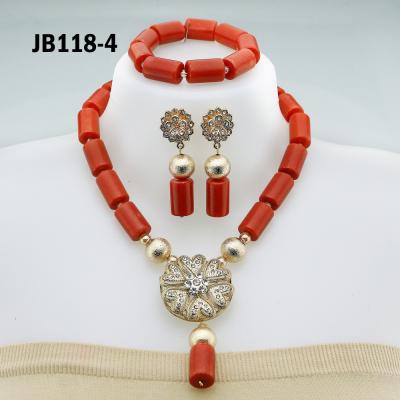 China Promotion Gold Indian Women Premium Quality Statement Beads Jewelry Designs Necklace Nigeria Red Coral Long Chain Jewelry Sets for sale