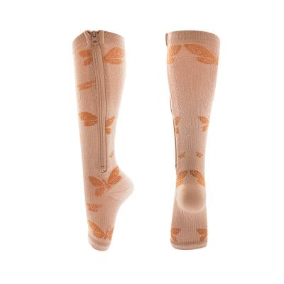 China Breathable Compression Socks Open Toe Zipper Open Knee High Toe Socks Nurse Socks for sale