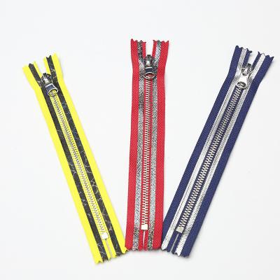 China Self-lock Self-Locking Reflective Reflex Copper NO.5 Sustainable Striped Metal Zipper For Jeans And Bags for sale