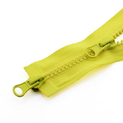 China Double Sliders Yellow Plastic Resin 5# Open End Custom Zipper For Clothes Bags for sale