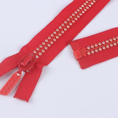 China 8# Auto Lock Auto Lock Colorful Diamond Crystal Rhinestone Zippers Open End for sale