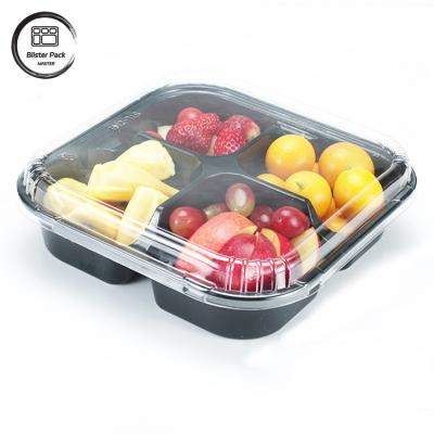 China 4 Compartimiento Caja de ensalada desechable de PET clara/negra personalizable para bocadillos y ensaladas en venta