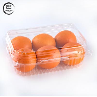 China Disposable Hinged Transparent PET Clamshell Fruit Containers for Orange Packaging for sale