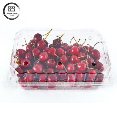 China Clear Vegetable Clamshell Fruit Containers Disposable Plastic For Cherries 1kg Capacity for sale