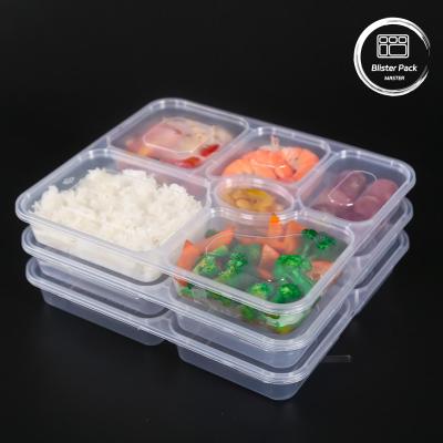 China Preparación de comidas de plástico transparente 6 compartimiento Bento Box desechable para hoteles y eventos en venta