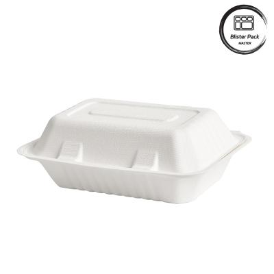 Cina Compostabile senza PFAS Clamshell Lunch Box Filling Biodegradabile Bagasse Pulpa Fast Food in vendita