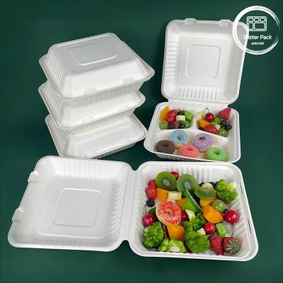 Cina 100% di canna da zucchero Bagasse 9x9 Clamshell Scatole da asporto riciclabili per la casa compostabili 1 compartimento in vendita