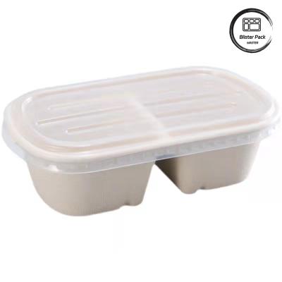 Cina Bagasse di canna da zucchero 2 Compartimento Clamshell Lunch Box Takeaway Piatto con coperchio in vendita