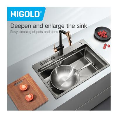 China Without Faucet HIGOLD 304 Stainless Steel Kitchen Sink Handmade Sink Topmount Undermount 760mm Height for sale