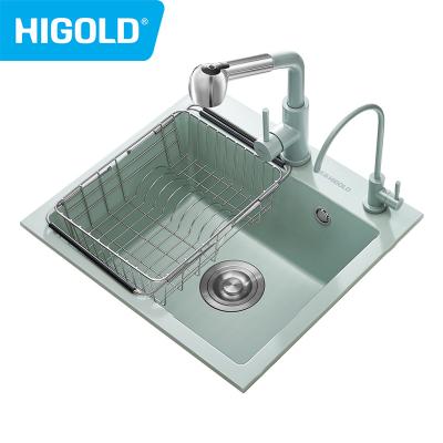 China Without Faucet 500mm Quartz Sink Porcelain Green Sink Easy To Clean Undermount Installation for sale