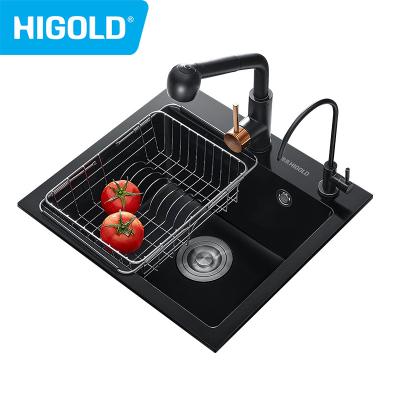 China Without Faucet Black Sink Single Bowl 580mm Kitchen Height Topmount And Undermount Quartz Hardware for sale