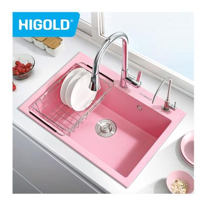 China Without Faucet Customized Kitchen Sink Pink Quartz Material Food Grade Kitchen Sink for sale