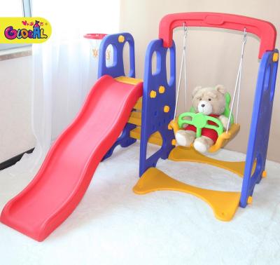 China Plastic Playground Use Kids Playgrpund Sports Toys Colorful Home Kids Slide Combination Slide & Swing & Basketball for sale