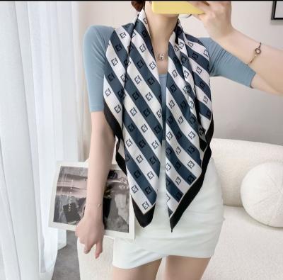 China Checked Silk Twill Like Scarf Neck Scarves Women Satin Large Square Hair Scarf 90x90cm for sale