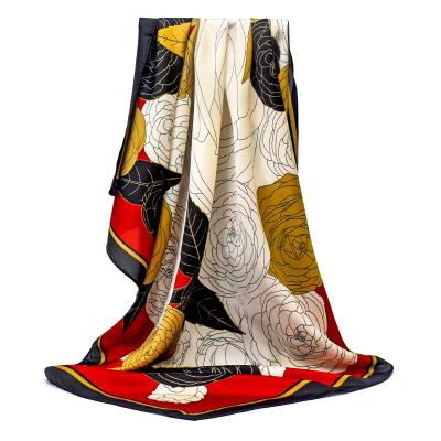 China Checked Silk Twill Like Scarf Neck Scarves Women Large Square Hair Scarf 110x110cm for sale