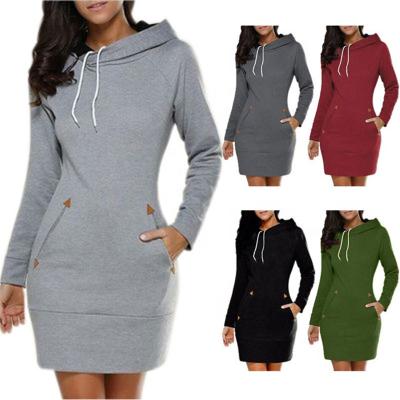 China Pullover Jumper Tops Sweatshirt Dress Long Sleeve Hooded Women Anti-Wrinkle Hooded Dress Casual Ladies Sweater Dress for sale