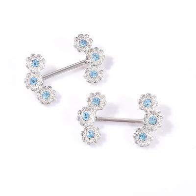 China Hiphop Crystal Flower Nipple Ring Nipple Bar Ring Body Piercing Jewelry for sale