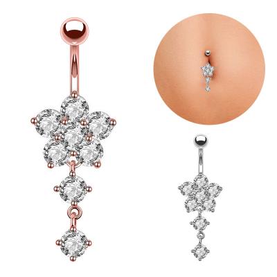 China Corrosion Resistant Zircon 14G Crystal Dangle Belly Ring Navel Jewelry Body Piercing for sale