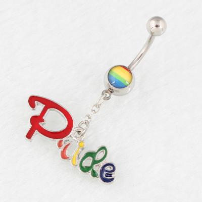 China Pride Rainbow Piercing Belly Button Dangling Surgical Steel Anti-Corrosion Ring Body Jewelry for sale