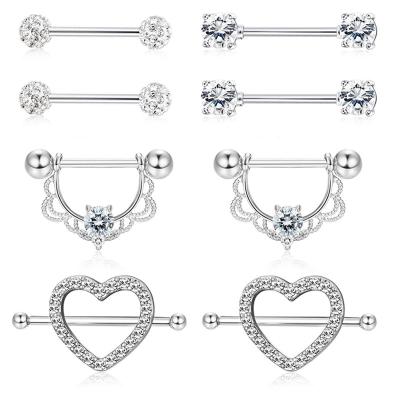 China Nickel Free 4 Pairs Nipple Shield Barbell Body Heart-Shape Piercing Nipple Rings Pack for sale