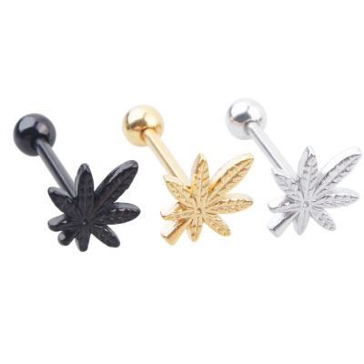 China Punk Steel Tongue Ring Studs Tongue Piercing Maple Weed Leaf for sale