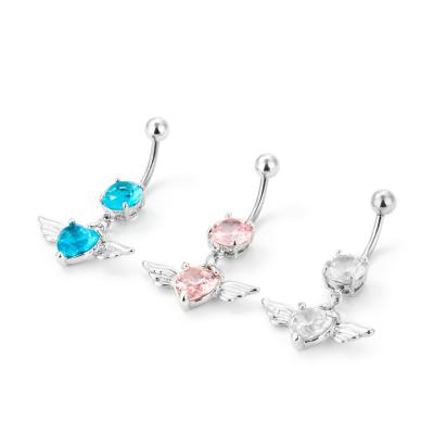 China Anti-Corrosion Belly Button Ring Piercing With Dangling Big Gem Angel Wing for sale