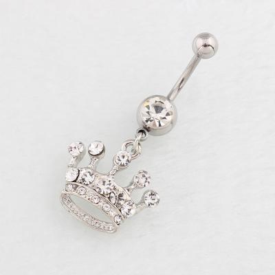 China 14G Anti-Corrosion Surgical Steel Navel Piercing With Rhinestone Crown Belly Button Ring for sale