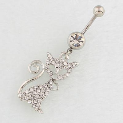 China 14G Body Navel Ring Cute Cat Dangle Navel Piercing Corrosion Resistant for sale