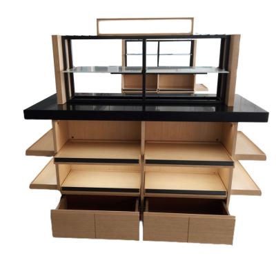 China PLY/MDF/Solid Wood/Metal/Acrylic Supermarket Laminate Flooring Display Stand Shelving Custom Display Stands Wood Furniture for sale