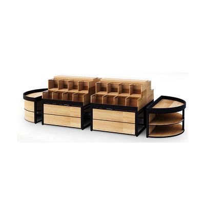 China PLY/MDF/Solid Wood/Metal/Acrylic Customized Logo Wood Display Rack Shelving Chocolate Display Gondola for sale