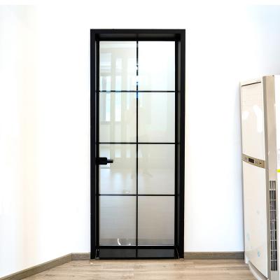 China Modern Black Frame Bathroom Toilet Door Interior Decoration Flat Aluminum French Swing Door for sale