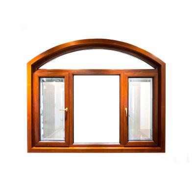 China Sliding Aluminum Arched Window With Wood Grain Frame Aluminum Tilt And Turn Swing Windows for sale