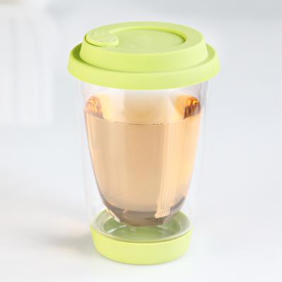 China Sustainable Double Wall Glass Coffee Mugs Coffee Glasses With Silicone Sleeve for sale